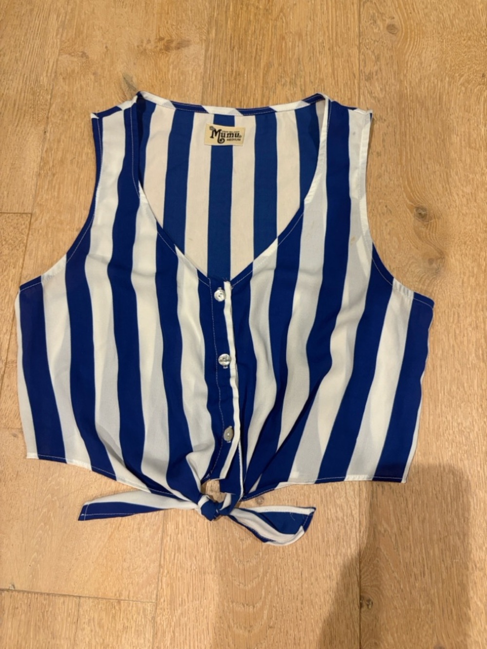 Show me your Mumu blue & White Striped Tie-Front Tank Top